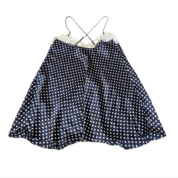 Victoria's Secret Gold Label Dress Vintage Navy Cream Polka Dot Chemise Lingerie - Picture 3 of 6